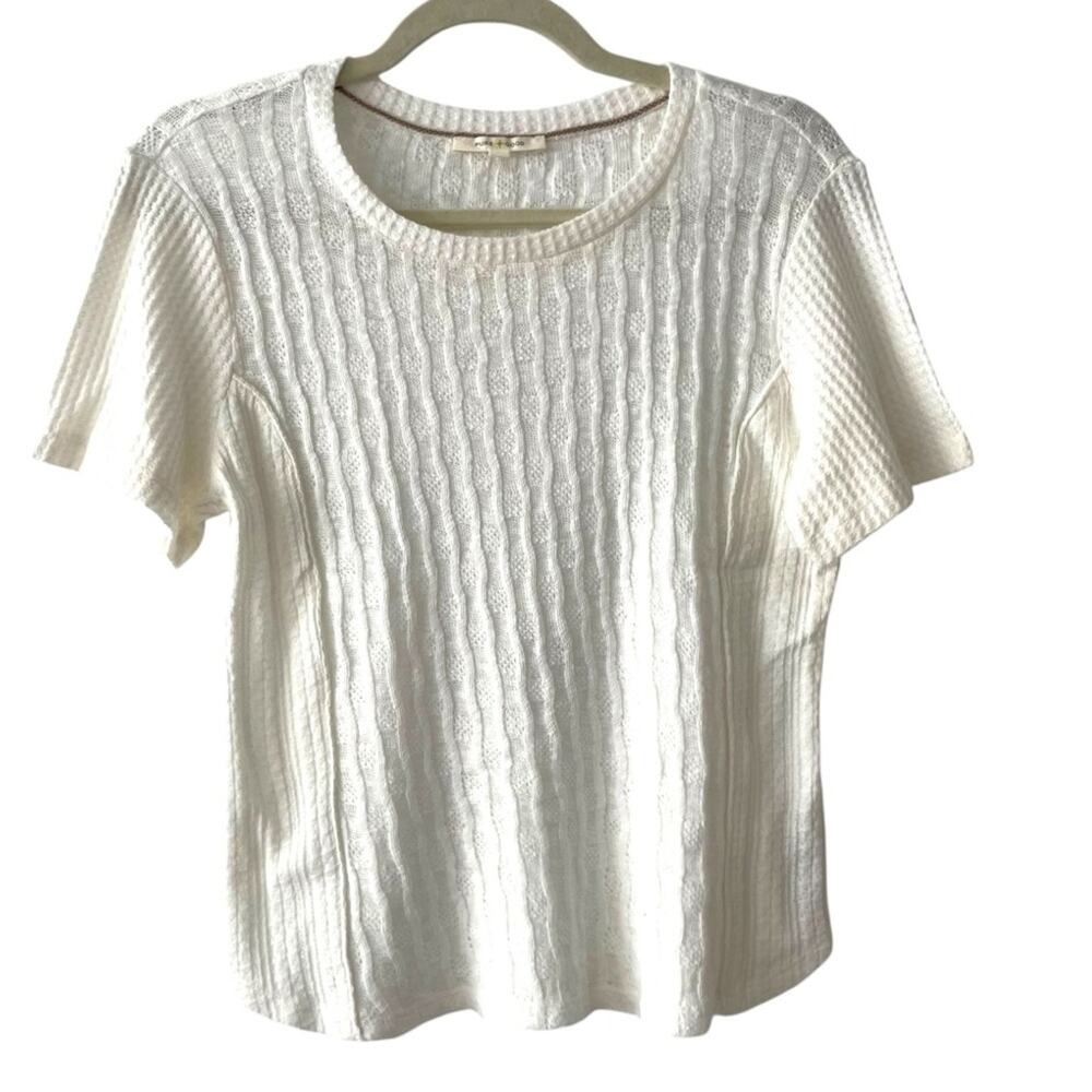 Pure + Good Cable Knit Short Sleeve Baby Tee Top | White | Small